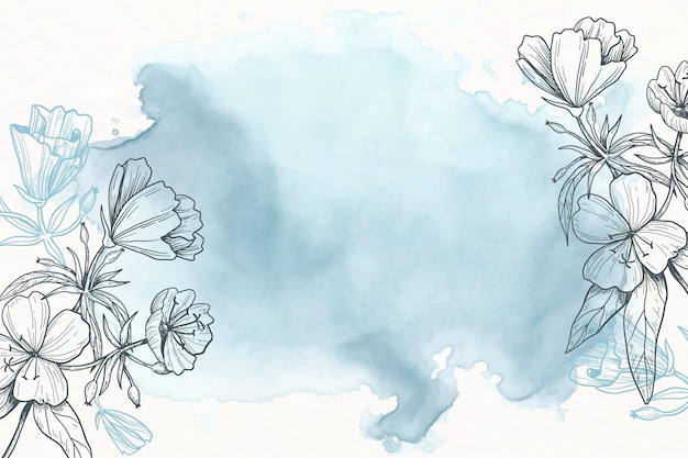 Free vector blue powder pastel with hand drawn flowers background