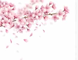 Free vector branch with beautiful sakura flowers and falling petals realistic composition illustration