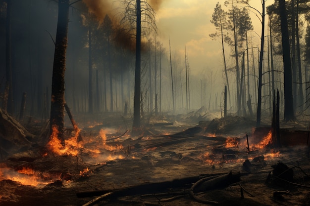 Бесплатное фото Вид лесной пожара, горящей природы