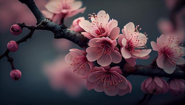 Free photo fresh pink blossoms adorn the budding cherry tree generated by ai