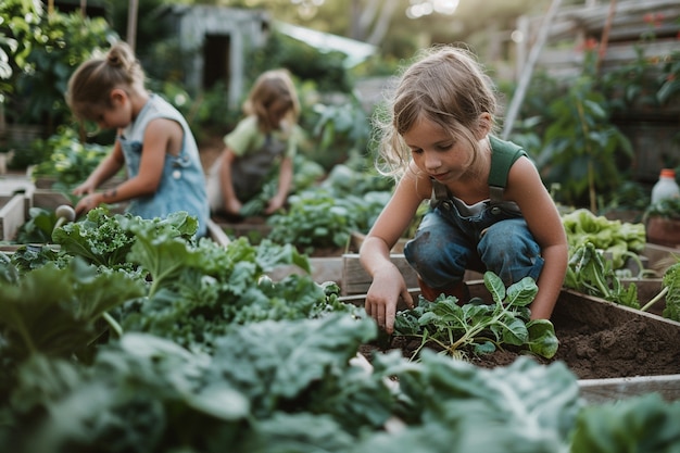 Ребёнок учится садоводству