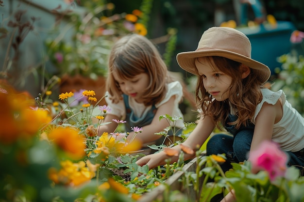 Бесплатное фото Ребёнок учится садоводству