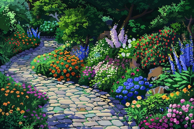 Бесплатное фото pixel art style floral garden illustration