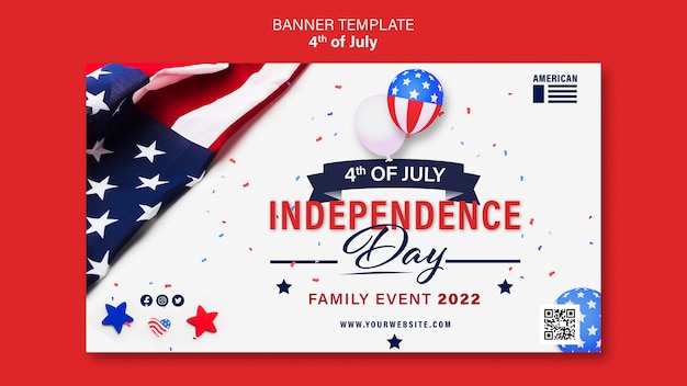 4th of july horizontal banner template with confetti