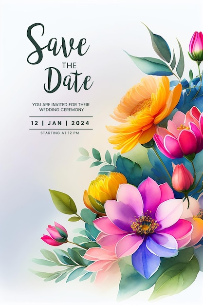 Free PSD watercolor floral wedding invitation greeting cards