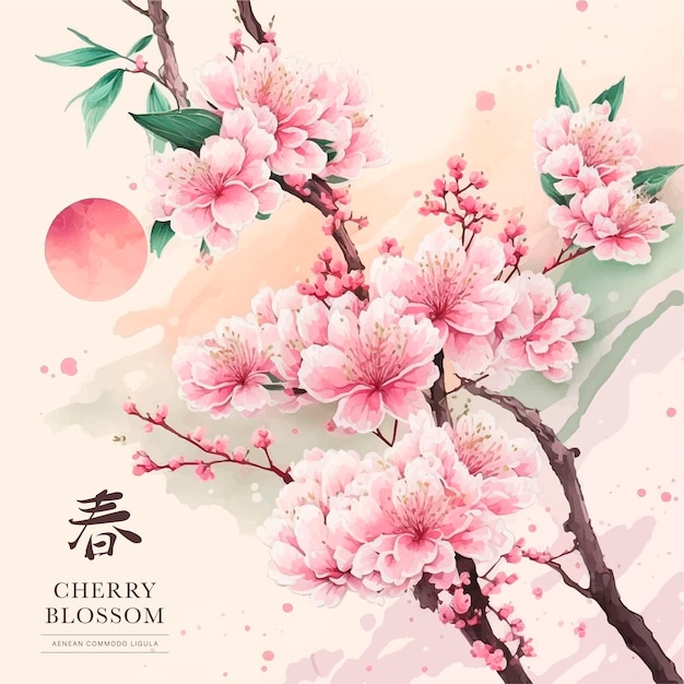 Vector cherry blossom vector watercolor banner
