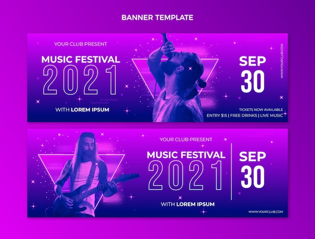 Vector gradient colorful music festival horizontal banners