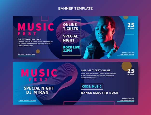 Vector gradient music festival banners  design template