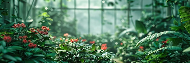 Фото Ботаническая теплица интерьер с экзотическими растениями внутреннее садоводство яркая и свежая среда природный дизайн