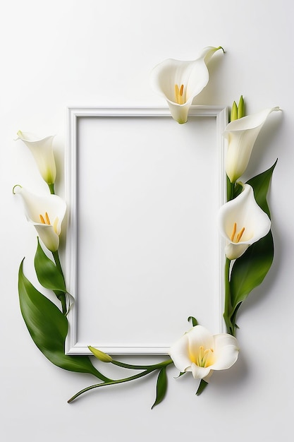 Photo calla lily crescent collage blank frame mockup with white empty space for placing your design