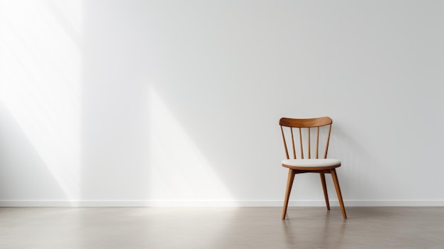 A chair against a stark white wall embodies the essence of minimalistic design