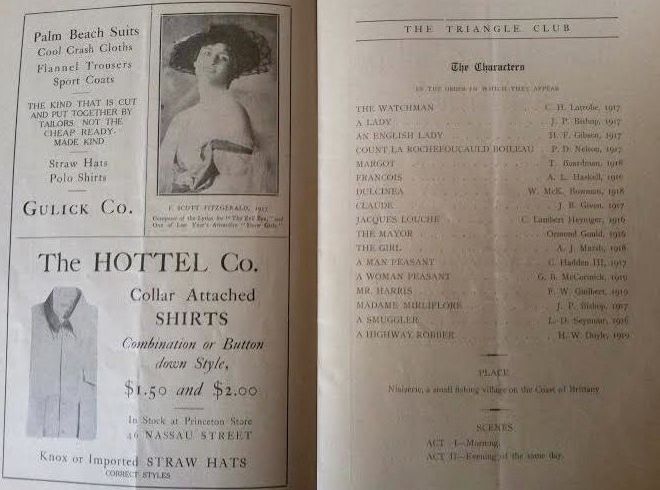 detail from Triangle Club program for The Evil Eye (1916), with ad featuring Fitzgerald in drag as a “show girl”