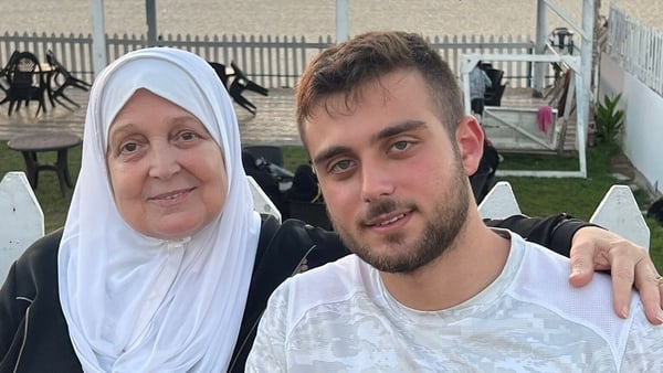 Ibrahim Abu Shaban with his grandmother Bothaine Alashi in Gaza