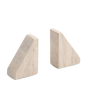 Set Of 2 Travertine Triangle Bookends