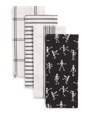 Set Of 4 Dancing Skeletons Kitchen Towels