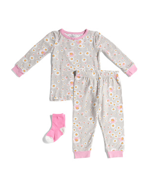 Infant And Toddler Girls 3pc Snug Fit Pajama Set