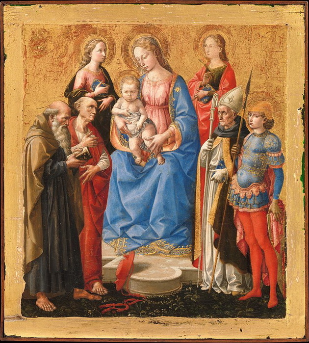 1440- Maria mit Kind und sechs Heilige. , . 25 × 23 cm.  (630x700, 227Kb)