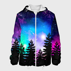 Мужская куртка Космический лес, елки и звезды