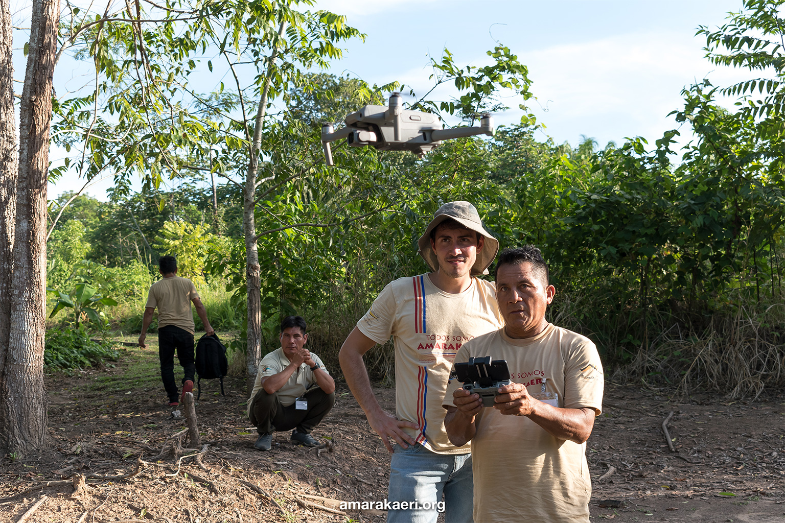 Local forest surveillance teams use a drone to carry out monitoring work at Peru’s Amarakaeri Communal Reserve. 