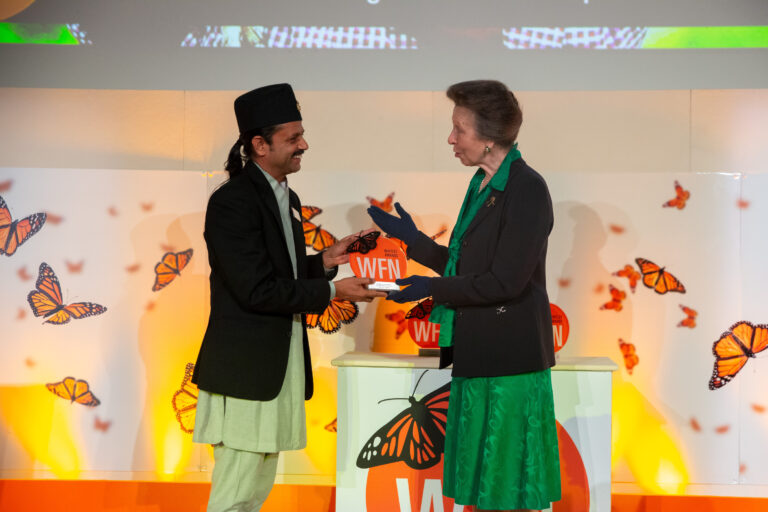 Sonam Tashi Lama from Red Panda Network receives the Whitley Award from Princess Anne, patron of the Whitley Fund for Nature in London. Image courtesy WFN.