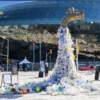 The plastic pollution art installation outside Ottawa's Shaw Centre where the summit took place.
