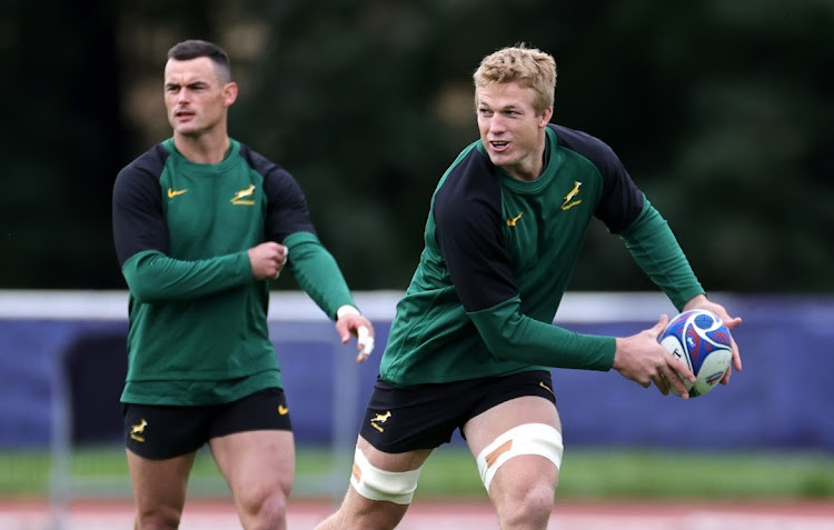 Captain Pieter-Steph du Toit, right, and centre Jesse Kriel during a Springbok training session. Picture: GETTY IMAGES/DAVID ROGERS