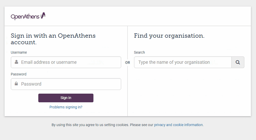 OpenAthens branded login screen