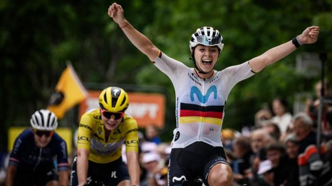 La championne d’Allemagne Liane Lippert a remporté au sprint la deuxième étape du Tour de France Femmes. Photo Jeff PACHOUD / AFP