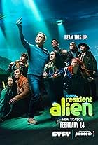 Linda Hamilton, Alan Tudyk, Elizabeth Bowen, Meredith Garretson, Corey Reynolds, Sara Tomko, Levi Fiehler, Alice Wetterlund, and Judah Prehn in Resident Alien (2021)