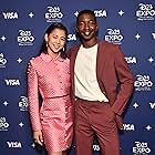 Leah Lewis and Mamoudou Athie at an event for Elemental (2023)