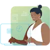 Illustration of a person analyzing data on a laptop. 