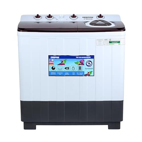 Geepas 15 KG Twin Tub Semi-Automatic Washing Machine- GSWM18044| Fully Knob Control and Semi-Automatic Top Load Washing Machi