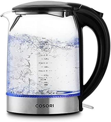 Cosori 1.7l Electric Kettle Glass, Tea Kettle, Water Boiler,1500w Fast Boiling with Stainless Inner Lid and Pot, Led Indicator, Auto Shut-off and Boil Dry Protection, Cordless, Bpa Free, Clear