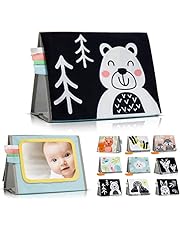 Beautiful Tummy Time Book with Large Baby Safe Mirror - Fun High Contrast Montessori Toy w/Mirror, Soft Crinkle Paper and Silicone Teether - The Perfect Toy For Safe Early Newborn/Infant Development