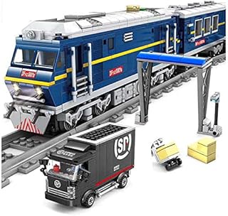 City Series Power Blue Diesel Cargo Train Building Blocks Toy Play Building Set