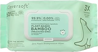 Cloversoft Unbleached Bamboo 99.9% Antibacterial Organic Wipes (100 Sheets), Off White, pack of 1 (CS-ABW-100)