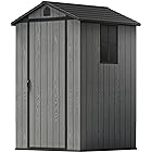 Patiowell 4' x 4' Plastic Outdoor Storage Shed with Floor, Resin Outside Tool Shed with Window and Lockable Door for Backyard Garden Patio Lawn, Gray (Fit-it Shed)