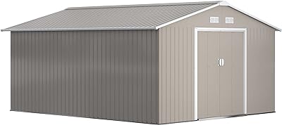 Outsunny 11' x 13' Outdoor Storage Shed, Garden Tool House with Foundation Kit, 4 Vents and 2 Easy Sliding Doors for Backyard, Patio, Garage, Lawn, Light Gray