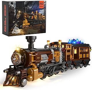 FUNWHOLE Train Lighting Building Bricks Set - Steampunk Ore Train LED Light Building Set 1056 Pieces for Adults and Teens