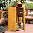 Outdoor Storage Shed,70.5”Wood Garden Storage Cabinet with Double Lockable Doors 3 Shelves, Multipurpose Tall Shed for Patio Lawn Garden Yard(Natural)