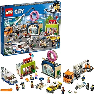 LEGO City Donut Shop Opening 60233 Store Opening Build and Play with Toy Taxi, Van and Truck with Crane, Easy Build with M...