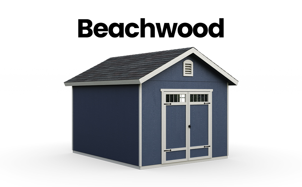 Silhouette of Beachwood shed. Text reads, "Beachwood."