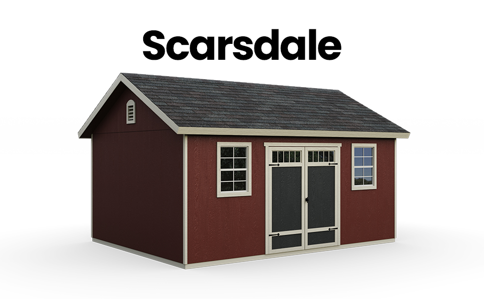 Silhouette of Scarsdale shed. Text reads, &#34;Scarsdale.&#34;