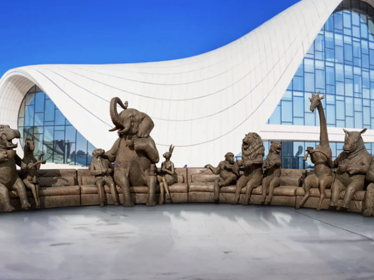 This massive sculpture of animals hanging out on a couch is debuting in Manhattan
