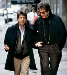 Image may contain Clothing Apparel Human Person Jacket Coat Pants Leather Jacket Dating and Dustin Hoffman