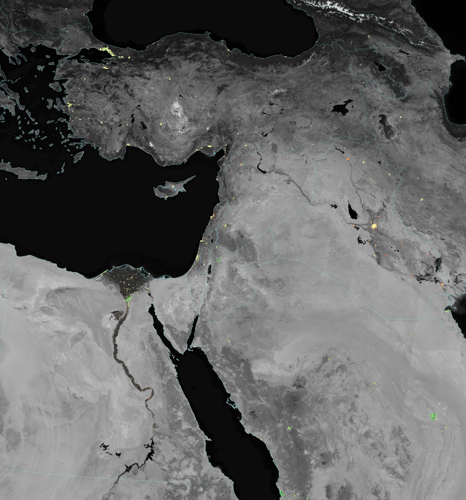 satellite image of middle eastern lights during Ramadan in 2014