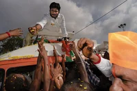 Photos: Manpreet Romana : Gaining Ground: BJP candidate Annamalai at a roadshow on the 
outskirts of Coimbatore 