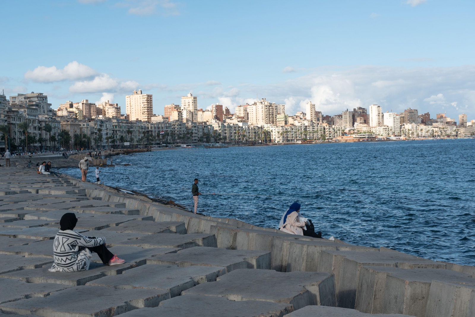 The Corniche of Alexandria is lined with flood defences