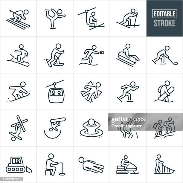winter recreation thin line icons - editable stroke - winter sport stock illustrations