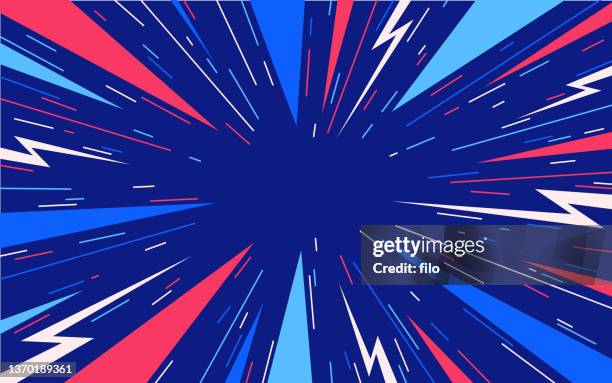 ilustraciones, imágenes clip art, dibujos animados e iconos de stock de abstract blast excitement explosion lightning bolt fondo patriótico - diseño temas